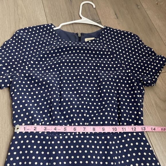 Fossil 100% silk polka dot mini dress twee girly navy size 0 - Picture 4 of 7